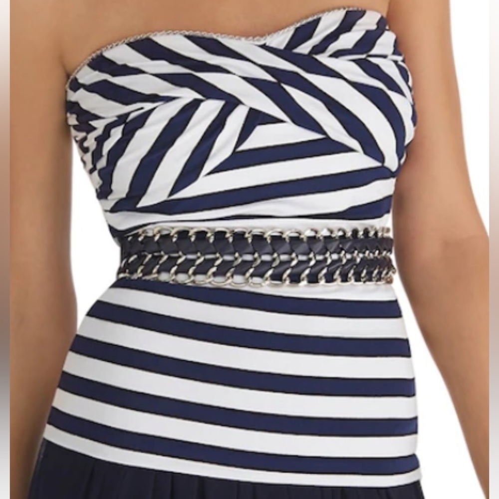 New without tags WHBM strapless striped top with chain embellishment